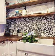 Gorgeous Tiled Backsplash Stenciled With Our Amalfi Tile Stencil By Danielle R Gray Diy Paint Diy Kitchen Backsplash Kitchen Design Diy Kitchen Tiles Design