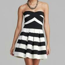 Bcbgmaxazria Alythea Cream Dress Black And White Cocktail Dresses Striped Bandage Dress Dresses