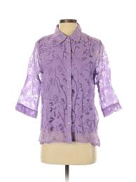 Details About Salon Studio By Haband Women Purple 3 4 Sleeve Button Down Shirt Sm Petite