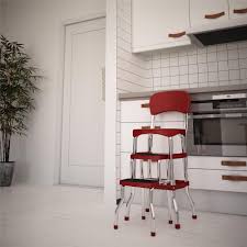 It stores in between your existing cabinets and comes with an integrated child lock for added safety. Cosco Stylaire Retro Chair Step Stool With Pull Out Steps 225 Lb Weight Capacity Red One Pack Walmart Com Walmart Com