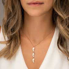 Personalized Vertical Baby Feet Necklace With Birthstones 18k Gold Plating Joyamo Jewelry