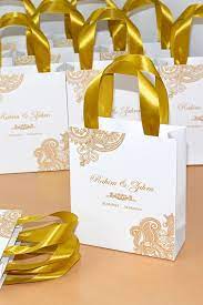 20 Mehendi Design Bags With Gold Satin Ribbon Handles Names Personalized Mehndi Night Gifts Henna Sangeet Indian Wedding Welcome Favors Wedding Gift Bags Indian Wedding Gifts Gold Wedding Favors