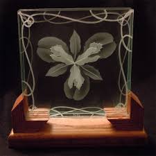 Download Custom Made 3d Layered Decorative Art Display Iris Flower Etched Glass With Wood Stand By Imagined Glass Custommade Com