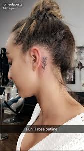 Floral Rose Delicate Behind The Ear Black And Gray Tattoo Behind Ear Tattoos Rose Tattoo Behind Ear Grey Tattoo