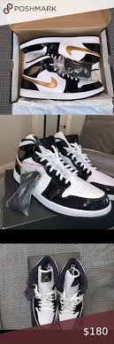 Air Jordan 1 Mid Patent Black White Gold Jordan 1 Mid Patent Black White Gold Size 16 Nwt In 2020 Black Patent Black White Gold Jordan 1 Mid