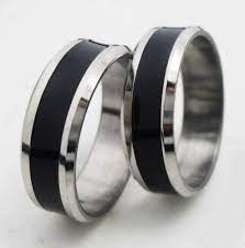 Usa 2pcs Black Silver Stainless Steel Ring Promise Engagement Couple Ring Ret Couples Ring Set Couple Rings Wedding Rings