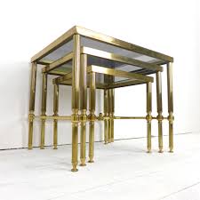 Mid Century Brass Glass Nest Of Tables By Maison Jansen Etsy Glass Nesting Tables Smoked Glass Maison Jansen