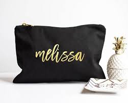 Black And Gold Makeup Bag Personalized Makeup Bag Bridesmaid Gift Maid Of Honor Gift Etsy Bags Personalized Makeup Bags Black Makeup Bag