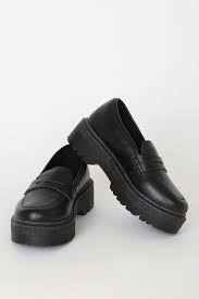 Maysie Black Flatform Loafers In 2020 Vegan Leather Shoes Chunky Loafers Flat Shoes Women