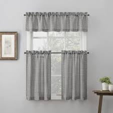 Get free shipping on qualified matte black, farmhouse curtain rods or buy online pick up in store today in the window treatments department. 36 X54 Parkham Farmhouse Plaid Rod Pocket Semi Sheer Kitchen Curtain Valance And Tiers Set Black White No 918 Target