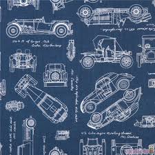 Car and pencil with bow,calculator on blueprint. Blue Vintage Blueprints Car Draft Plan Fabric Robert Kaufman Usa Modes4u