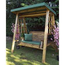 Charles Taylor Dorset Two Seat Swing With Green Cushions And Roof Cover Robert Dyas