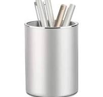 Pen Holder,Round Metal Pencil Holder,Pen Holder Round Aluminum Desktop  Organizer and Cup Storage Box for Desk,Makeup Brush Holder(Silver pen  holder)