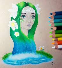 Inspired By The Greek Myth Of Echo And Narcissus Drawn With Prismacolor Premiere Colored Pencils Echo Narcis Cool Artwork Nature Drawing Prismacolor Drawing