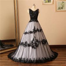 Here offers a fantastic collection of black search our a line chapel train wedding gowns collection and get it today!tbdress, the top worldwide black and white wedding dress 2018. Discountexquisite V Neck Lace Appliques Black White Wedding Dress Elegant Gothic Wedding Dress With Sequins And Sweep Train Vestido De Noiva From Mirusponsawedding 127 78 Dhgate Com