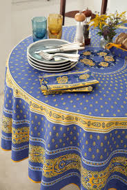 Yellow is one of those colors that instantly makes people happy. Bastide Blue Yellow Round Rectangle Cotton French Provence Tablecloths French Country Table Decor Home Decor Gifts Matching Napkins Available Marat Avignon Fabric