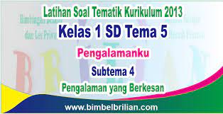 1952018 soal tematik kelas 2 tema 5 subtema 1 pengalamanku di rumah hallo adik adik selamat mempelajari contoh soal tematik kelas 2 tema 5 terbaru ini ya.di kesempatan kali ini admin akan membagikan latihan soal dan kunci jawaban tematik kelas 2 tema 5 subtema 1 kurikulum 2013 revisi tahun 2017yang mana hampir keseluruhan soal mengacu pada buku paket. Soal Tema 5 Kelas 1 Sd Subtema 4 Pengalaman Yang Berkesan Dan Kunci Jawaban Bimbel Brilian