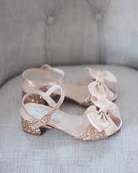 Rose Gold Rock Glitter Block Heel Sandals With Bow Girls Etsy In 2020 Flower Girl Shoes Girls Shoes Online Girls Shoes