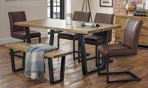 #bench #catering_equipment #dining_room #dining_room_furniture #dupont_latour #furniture #hardwood #long_bench #marcell_rizza x 750mm benches in solid oak 25mm top 25mm rails 75mm x 75mm solid oak legs 1800mm x 400mm x 350mm contact dupont latour for cost and. Julian Bowen Brooklyn Rustic Oak Dining Table And 4 Brown Faux Leather Chair And 1 Bench Cfs Furniture Uk