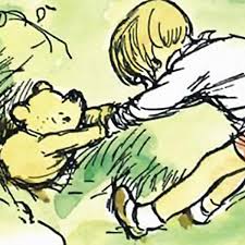 Winnie the pooh stands out in gold foil detail as he marches through an illustration of the hundred acre wood. Our Favorite Winnie The Pooh Quotes Brightly