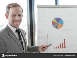 Business Man Making Presentation Reports Diagrams Graphs