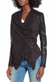 Blanknyc Mixed Media Faux Leather Drape Front Jacket Nordstrom Drape Front Jacket Asymmetric Jacket Drape Front