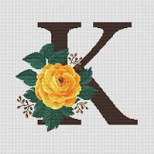 This unique monogram incorporates 25 of the letters of the alphabet in an intertwined pattern. Letter K And Yellow Rose Cross Stitch Pattern Pdf Modern Cross Etsy In 2021 Rose Cross Stitch Pattern Monogram Cross Stitch Modern Cross Stitch Patterns