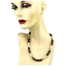Similar Items to Tribal Unique Carved Bone w/ Stone Bead Necklace For Sale 
