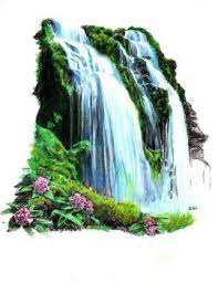 Tropical Waterfall By Thorr Waterfall Drawing Waterfall Tattoo Flower Drawing