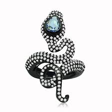 Black And White Diamond Pattern Snake Sutra Signature Snake Ring With Sapphire Eye Sutra Jewels Snake Jewelry Jewels