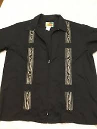 Details About The Genuine Haband Guayabera Mens Cigar Shirt Black Cuban Zip Short Sleeve L 190