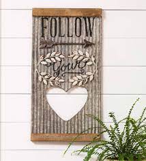Read customer reviews and common questions and answers for august grove® part #: Follow Your Heart Corrugated Metal Wall Hanging Plowhearth
