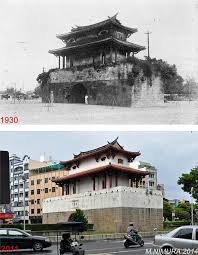 台南市の 旧大東門 かつては広々としていた周辺も 今は道路整備と建物によって大分狭められた おかげで旧写真と同じアングルの撮影が困難となった tainan formosa castle