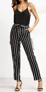 Black Vertical Striped Self Tie Pants Stripe Pants Outfit Pants For Women Stripped Pants Outfit