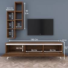 Rani D1 Duvar Rafli Kitaplikli Tv Unitesi Duvara Monte Dolapli Ahsap Ayakli Tv Sehpasi Ceviz Beyaz M15 Muebles