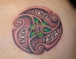 Christ suffered and died on the cross as a sacrifice to humankind as a sign of his everlasting love for our lives. Celtic Style Hope Love Faith Text Tattoo Faith Hope Love Tattoo Love Tattoos Faith Tattoo