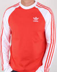 Mens adidas originals nyc beyond the street trefoil tee shirt xl gv2572. Adidas Originals 3 Stripes Long Sleeve T Shirt Bright Red Mens Crew