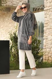 Neva Style Fermuarli Fume Tesettur Kadife Sweatshirt Tunik 60450fu Tesetturisland Com Kadife Tunik Kendin Yap Gomlek