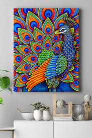 Colorful Paisley Peacock Rainbow Bird Stretched Canvas Art Print Wall Art In 2021 Diy Art Painting Painting Art Projects Peacock Wall Art
