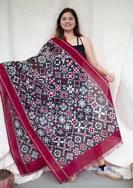 The whole process of telia rumal weaving requires high level of skill, years of experience, and perfect team work. 36 Motif Double Ikat Telia Rumal Red Black Cotton Dupatta