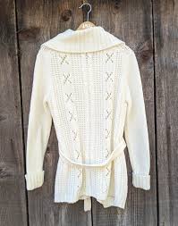 60s Vintage Cream Knit Cardigan Waist Tie / Cable Knit Acrylic Sweater Warm Winter Rustic Chunky Comfy San Angelo Aldo Verdi Original / M