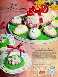 These easter desserts will be a hit at your holiday meal. Old Fashioned Marshmallow Easter Eggs Cute Cupcake Baskets 1963 Click Americana