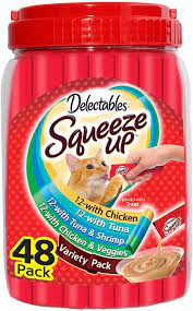 Have fun and bond with your cat as she paws at you eagerly, begging you to hand feed . Amazon Com Hartz Delectables Squeeze Up Interactive Lickable Wet Cat Treats For Adult Senior Cats Variety Tub 48 Count Pet Supplies