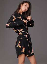 Long Sleeve Shirt Dress In Aurora Black Long Sleeve Shirt Dress Silk Shirt Dress Ladies Dress Design