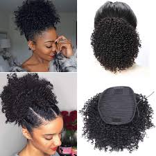 These 30 ponytail hairstyles are enough inspiration to keep you trying a new hairstyle all season opt out of the traditional and expected low bun and try something more modern on for size, like there is something hopelessly romantic about a ponytail with almost as much hair outside of the hair. Amazon Com Klaiyi Curly Ponytail Short Cut Human Hair Puff Afro Kinky Culry Drawstring Ponytails Clip In Updo Hair Bun Ponytails For Women Black Color 8 Inch Natural Color Beauty