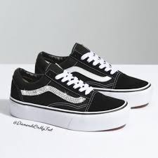 Black And White Platform Sneakers Swarovski Women S Vans Old Skool Black White Platform Etsy White Platform Sneakers Vans Old Skool Old Skool Black