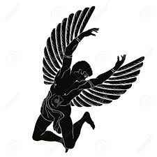 Aether (aither) the primeval god of the shining light of the blue. The Hero Of The Ancient Greek Myth Icarus With Wings Flies In The Sky Black Drawing Isolated On White Background Royalty Free Cliparts Vectors And Stock Illustration Image 94931630