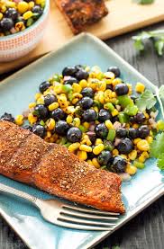 Southwest Grilled Salmon With Blueberry Corn Salsa Blueberry And Corn Salsa Is The Perfect Side Dish Alongside Thi Recipes Grilled Salmon Pescetarian Recipes