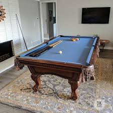 Finished Installing This 8 Foot American Heritage Pool Table In Orange Academy Blue Cloth And New Ve American Heritage Pool Table Pool Table Man Cave Home Bar