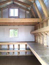 The Makings Of A Great Workshop Loft Space Shelving Pegboard And An Extra Long Workbench You Could Get To Work Shed With Loft Barn Storage Shed Shelving